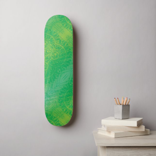 Annahme | Yellow Green Blue Boho Medallions Skateboard (Wandkunst)