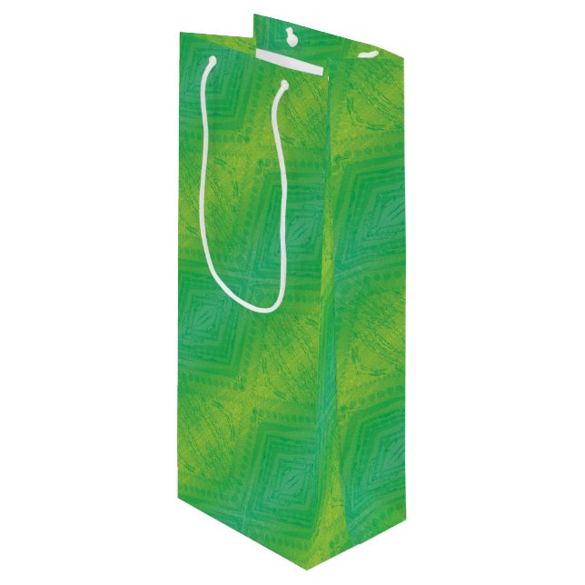 Annahme | Yellow Green Blue Shibori Muster Geschenktüte Für Weinflaschen (Vorderseite Schrägansicht)