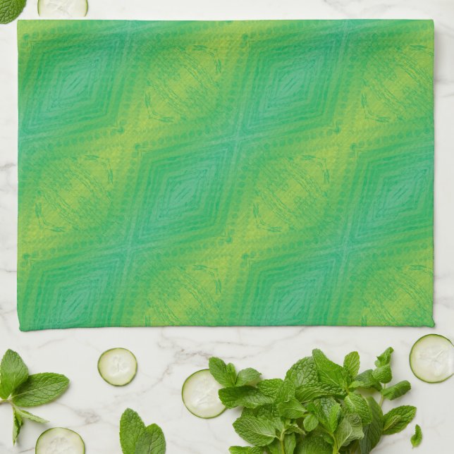 Annahme | Yellow Green Blue Shibori Muster Geschirrtuch (Gefaltet)