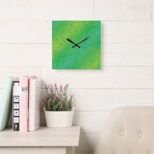 Annahme   Yellow Green Blue Shibori Muster Quadratische Wanduhr