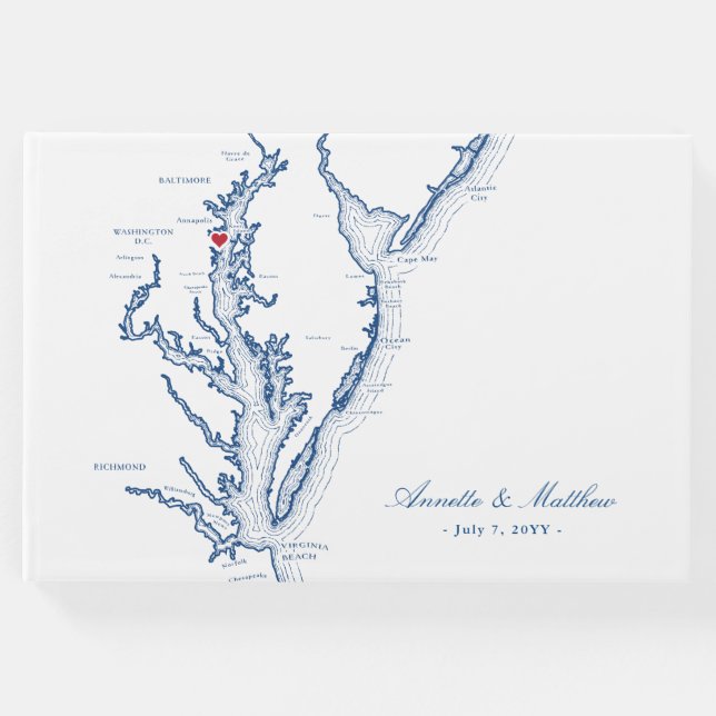 Annapolis Chesapeake Bay Map Wedding Gästebuch (Vorderseite)