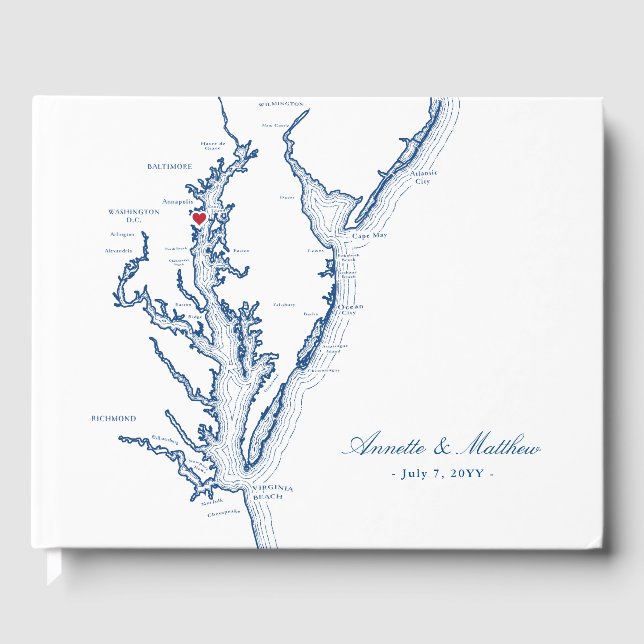 Annapolis Chesapeake Bay Map Wedding Gästebuch (Vorderseite)