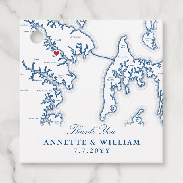 Annapolis Map Navy Blue Wedding Geschenkanhänger (Vorderseite)