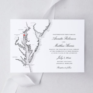 Annapolis Maryland Elegant Black and White Wedding Einladung