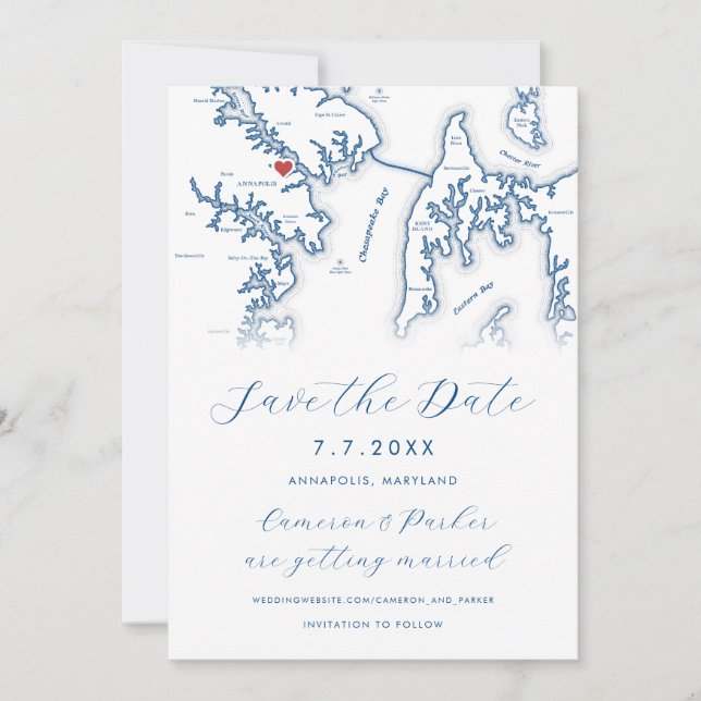 Annapolis Maryland Map Navy Blue Foto Save The Date (Vorderseite)