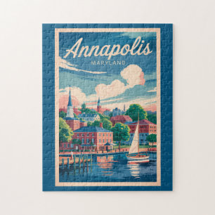 Annapolis Maryland Skyline Travel Art Vintag