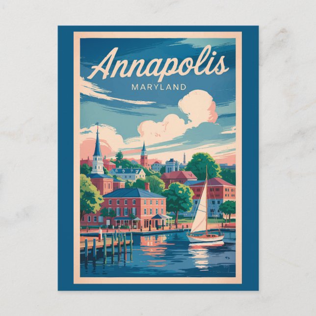 Annapolis Maryland Skyline Travel Art Vintag Postkarte (Vorderseite)