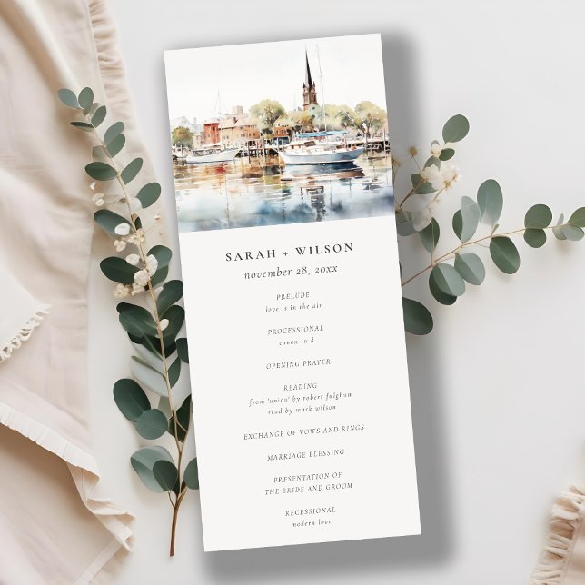 Annapolis Maryland Watercolor Wedding Program Einladung (Von Creator hochgeladen)