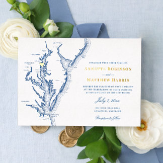Annapolis Maryland Wedding Navy und Gold Folieneinladung