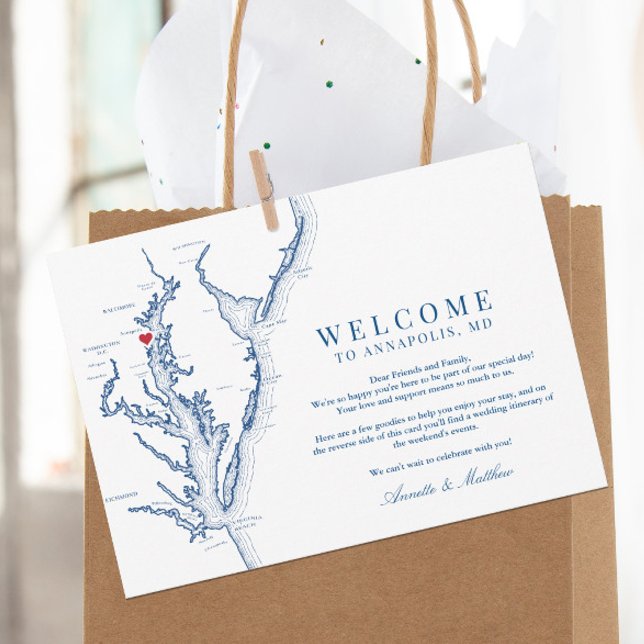 Annapolis Maryland Wedding Welcome Itinerary Dankeskarte (These Annapolis wedding welcome letters include your weekend events and wedding itinerary on back)