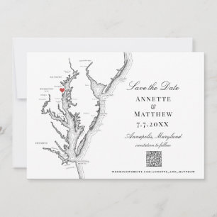 Annapolis MD Wedding Eleganter Schwarz-weißer QR-C Save The Date