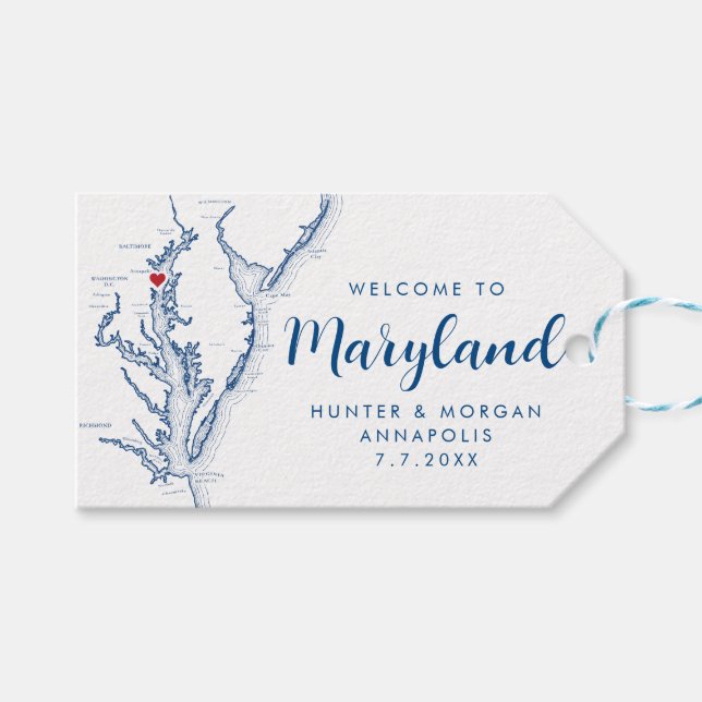 Annapolis Minimal Moderne Marine Hochzeit Willkomm Geschenkanhänger (Vorderseite (Horizontal))