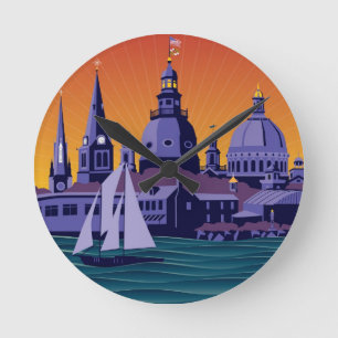 Annapolis Steeples and Cupolas: Sunset Runde Wanduhr