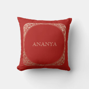 Annaprashan Elegant Rot und Blumen Name Kissen