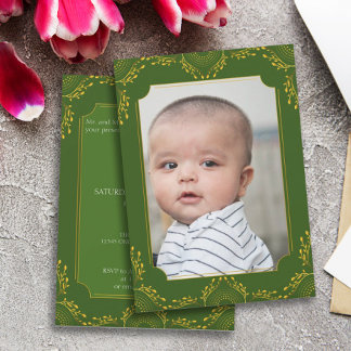 Annaprashan First Rice Green Gold Blume Foto Einladung