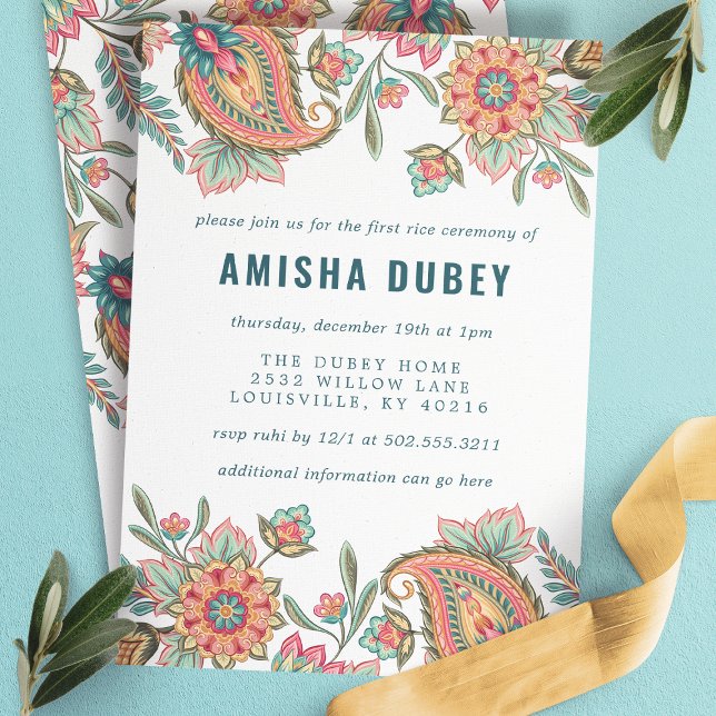 Annaprashan First Rice Zeremonie Paisley Floral Einladung (Von Creator hochgeladen)