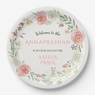 Annaprashan Party Baby Girl Wasserfarbe Blauer Ros Pappteller