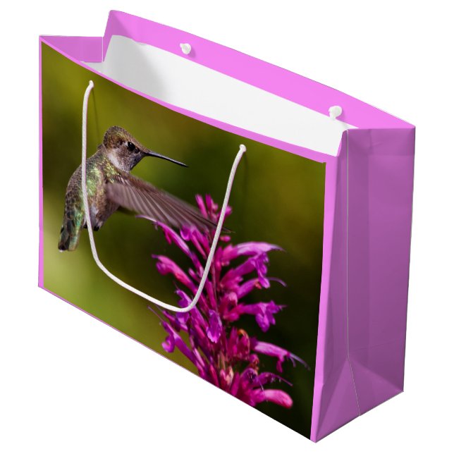 Anna's Hummingbird Hovering Before Anise Hyssop Große Geschenktüte (Vorderseite Schrägansicht)