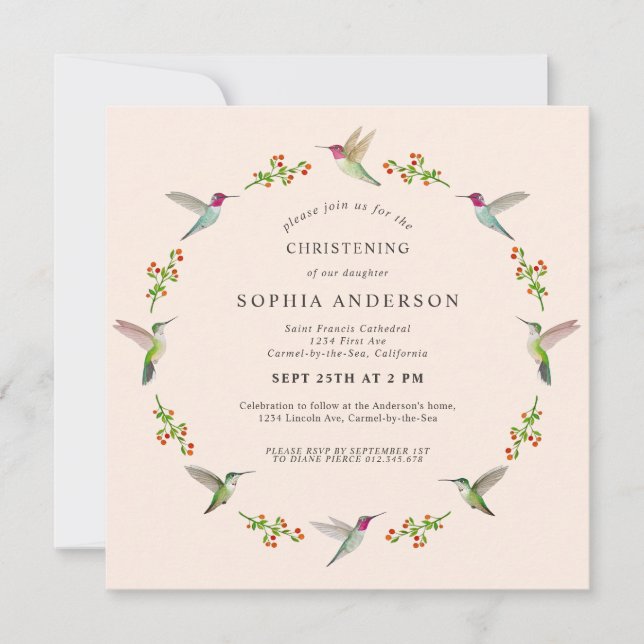 Anna's Hummingbirds Christening Invitation (Vorderseite)