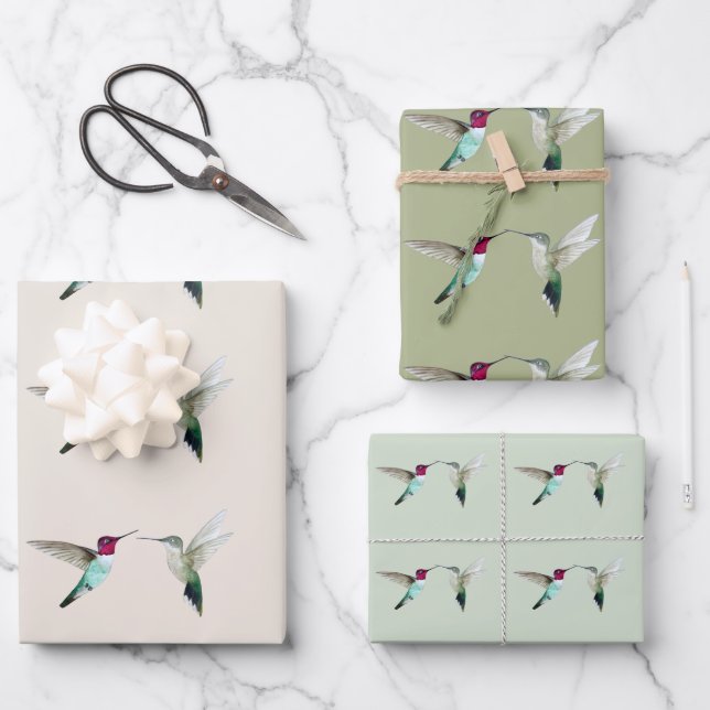 Anna's Hummingbirds wrapping Paper Sheets Geschenkpapier Set (Vorderseite)