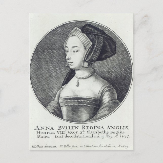 Anne Boleyn, geätzt von Wenzelaus Hollar, 1649 Postkarte (Vorderseite)