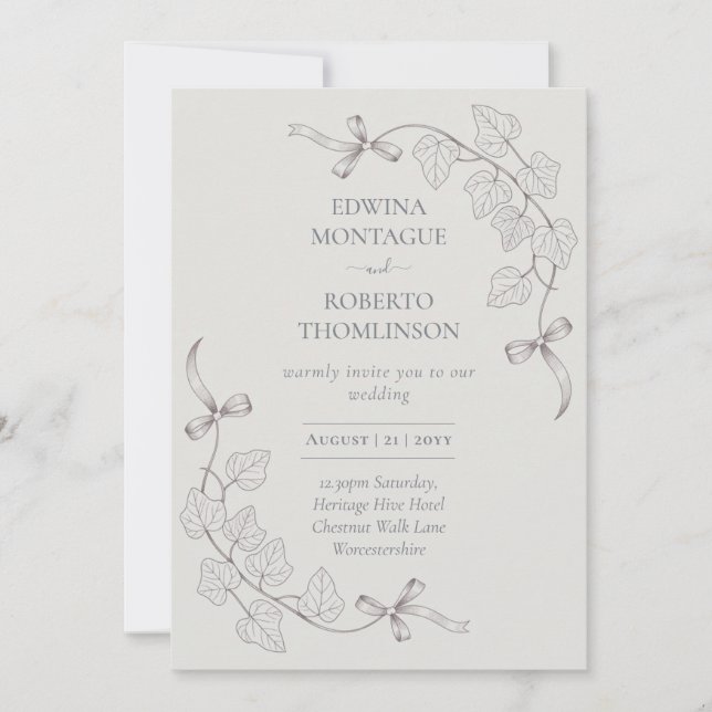 Anne Elliot Quiet Romance Wedding - Bows Ivy Einladung (Vorderseite)