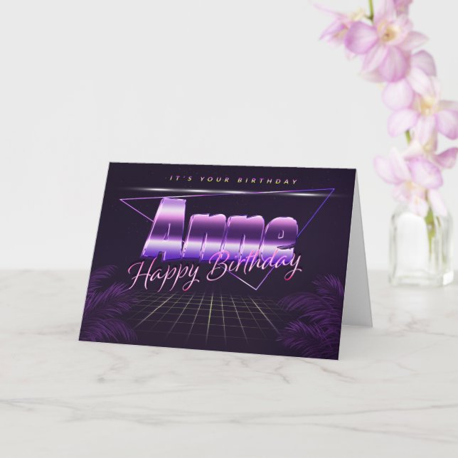 Anne Name Prénom lila retro Carte Anniversaire (Orchidée)