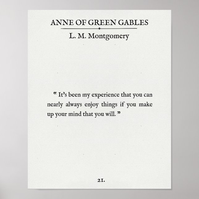 Anne von Green Gables - Buchseite Zitat - Genießen Poster (Vorne)