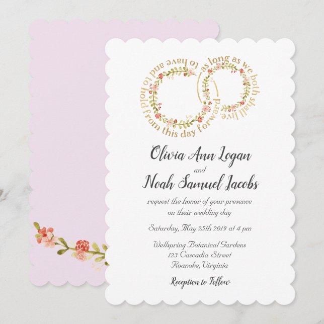 Anneau de mariage et invitation floraux de voeux (Devant / Derrière)