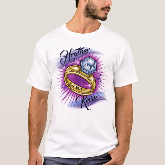 Anneau et dates de mariage Airbrush T-Shirt (Devant)