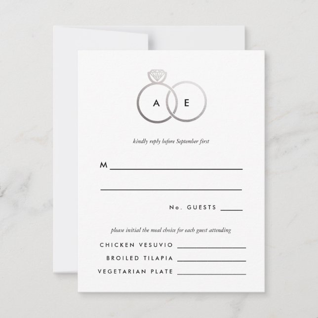 Anneaux d'argent moderne Mariage RSVP Carte de rép (Devant)