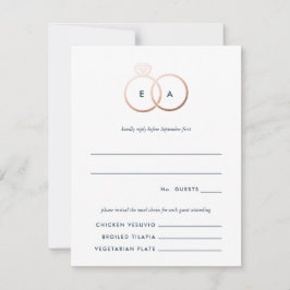 Anneaux d'or Rose moderne Mariage RSVP Reply Card