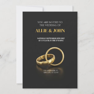 Anneaux en or massif sur invitation de mariage noi