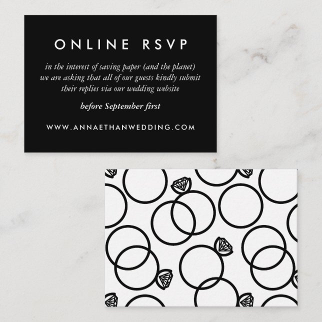 Anneaux modernes noir blanc Mariage en ligne carte (Devant / Derrière)