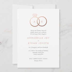 Anneaux or Rose moderne Faire-part de mariage