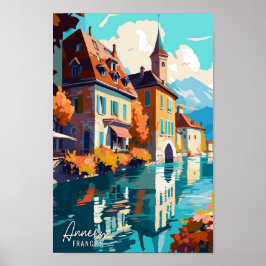 Annecy France Art Vintage Reise Illustration Poster