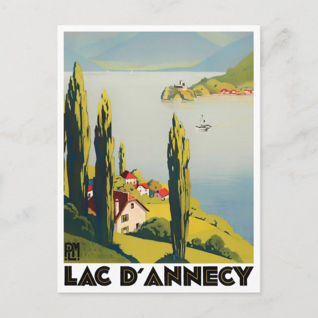 Annecy Lake France Vintage Reise Postkarte (Vorderseite)