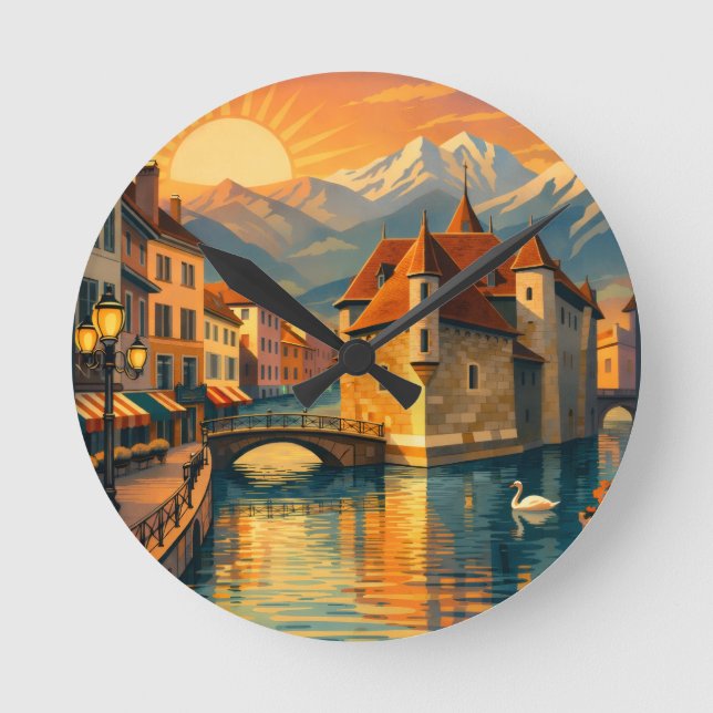 Annecy Ville Runde Wanduhr (Vorderseite)