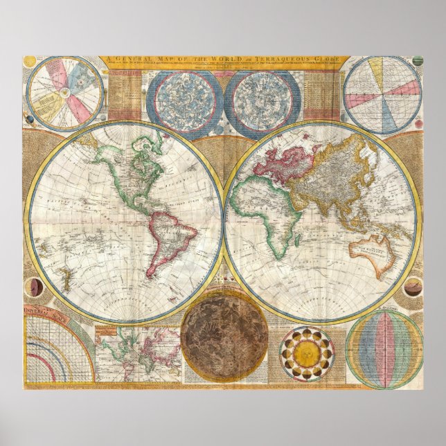 Année 1789 poster de la carte du monde aux couleur (Devant)
