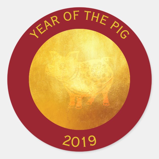 Année chinoise du cochon en or Papercut R Sticker (Devant)