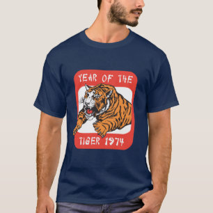 Année chinoise du T-shirts foncé du tigre 1974