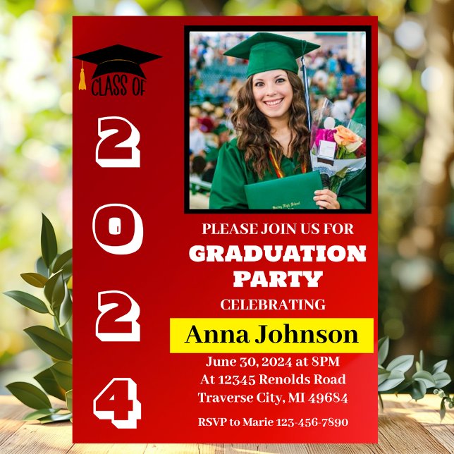 Année de classe Red Graduation Party Invitation Ca (Créateur téléchargé)