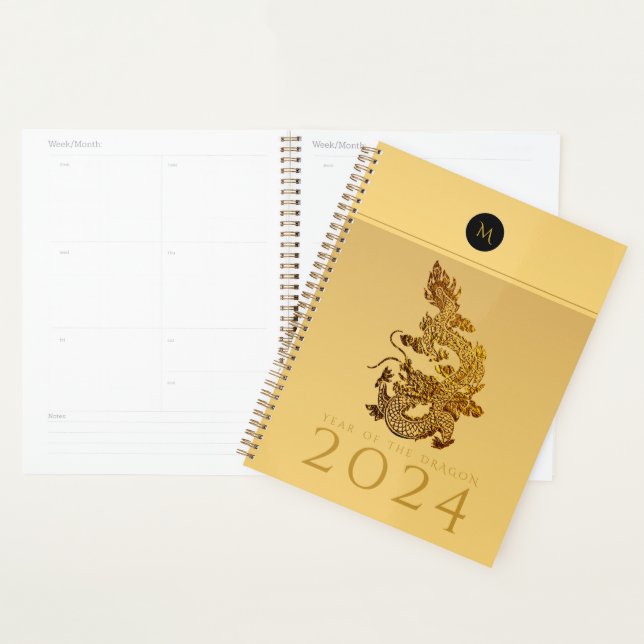 Année Dragon Chinoise 2024 Élégant Monogramme LPl (Devant avec enveloppe)