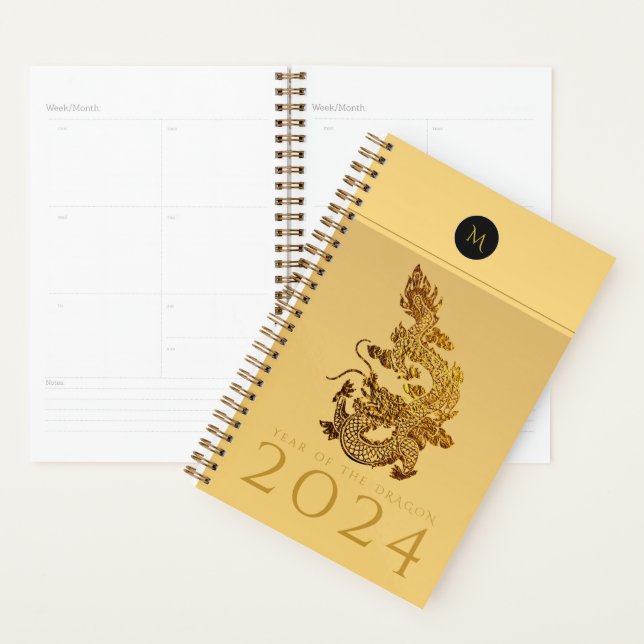 Année Dragon Chinoise 2024 Élégant Monogramme SPl (Devant avec enveloppe)