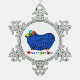 Année du bélier drôle du mouton en ornement bleu