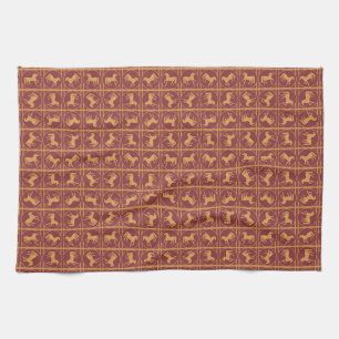 Année du cheval Maroon et serviette de cuisine or