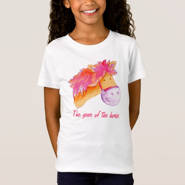 Année du T-shirt de filles de rose de cheval (Devant)