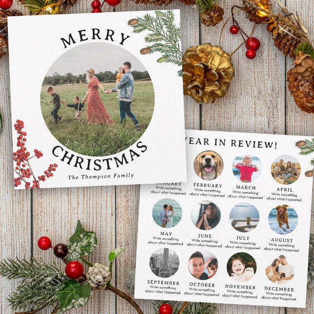 Année en revue Carte de Noël Famille Photo mensuel (Year in Review Christmas Card Family Monthly Photo)