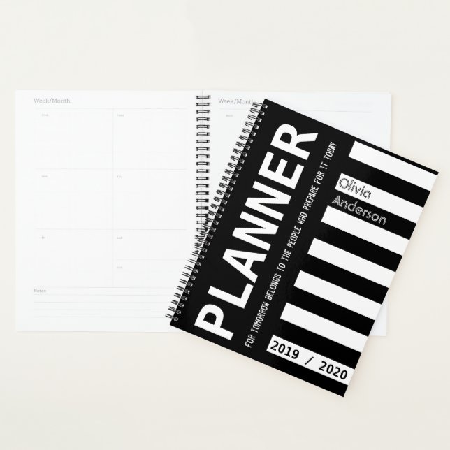 Année personnalisée 2019 2020 Moderne Noir et Blan (Devant avec enveloppe)