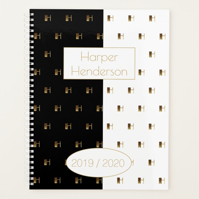 Année personnalisée 2019 2020 Noir Blanc Or Monogr (Devant)